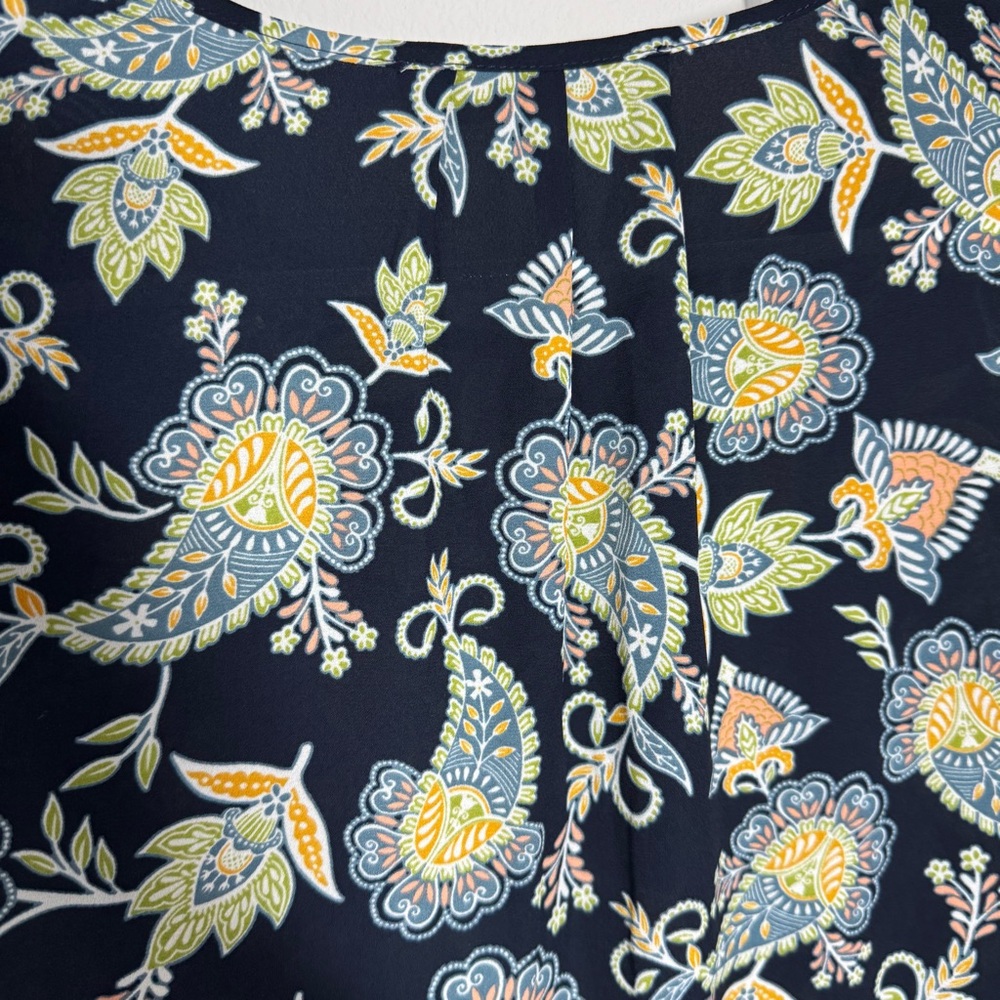 LOFT Blouse Size Small Navy Blue Paisley Bell Sleeve Office Business Casual - Picture 8 of 10
